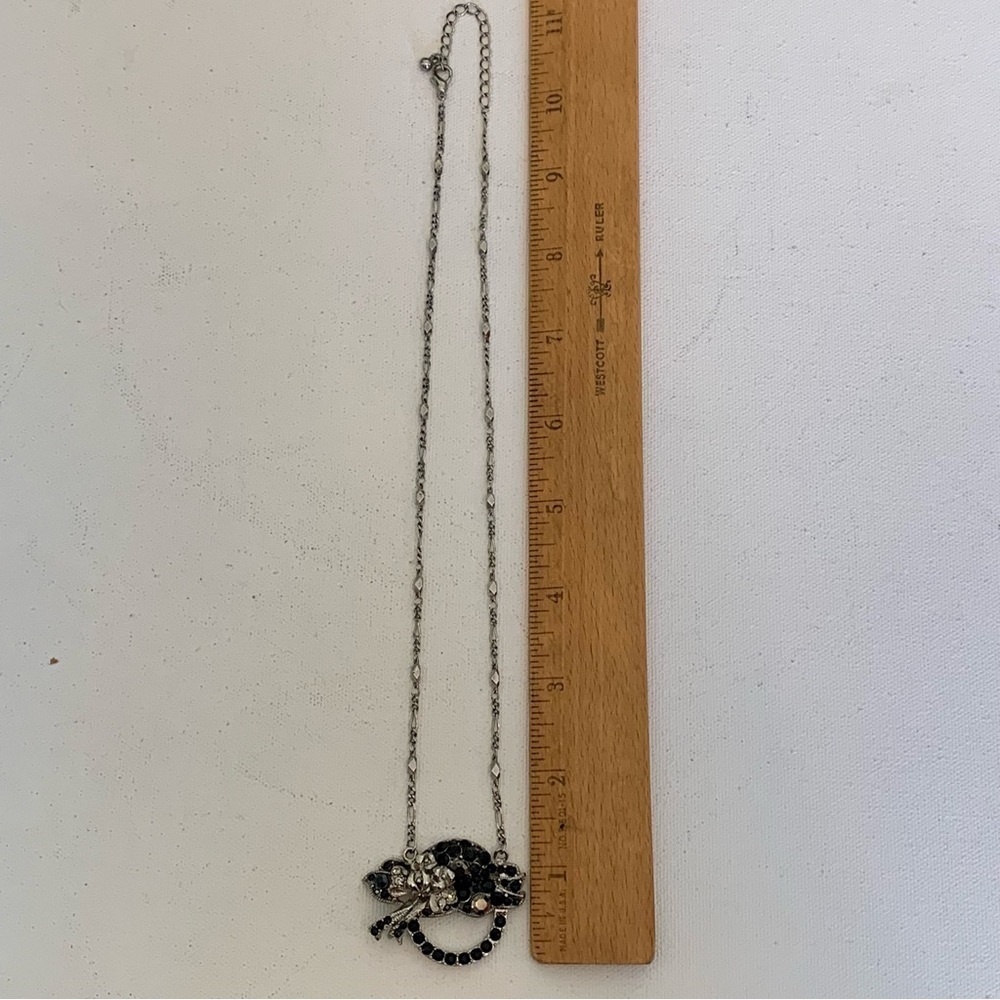 VTG Silver-Tone Black Rhinestones Circle Pendant Necklace Diamond Bar Chain 20" - Picture 10 of 12